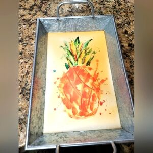 Galvanized Tin  Pineapple Art Tray with Handles..